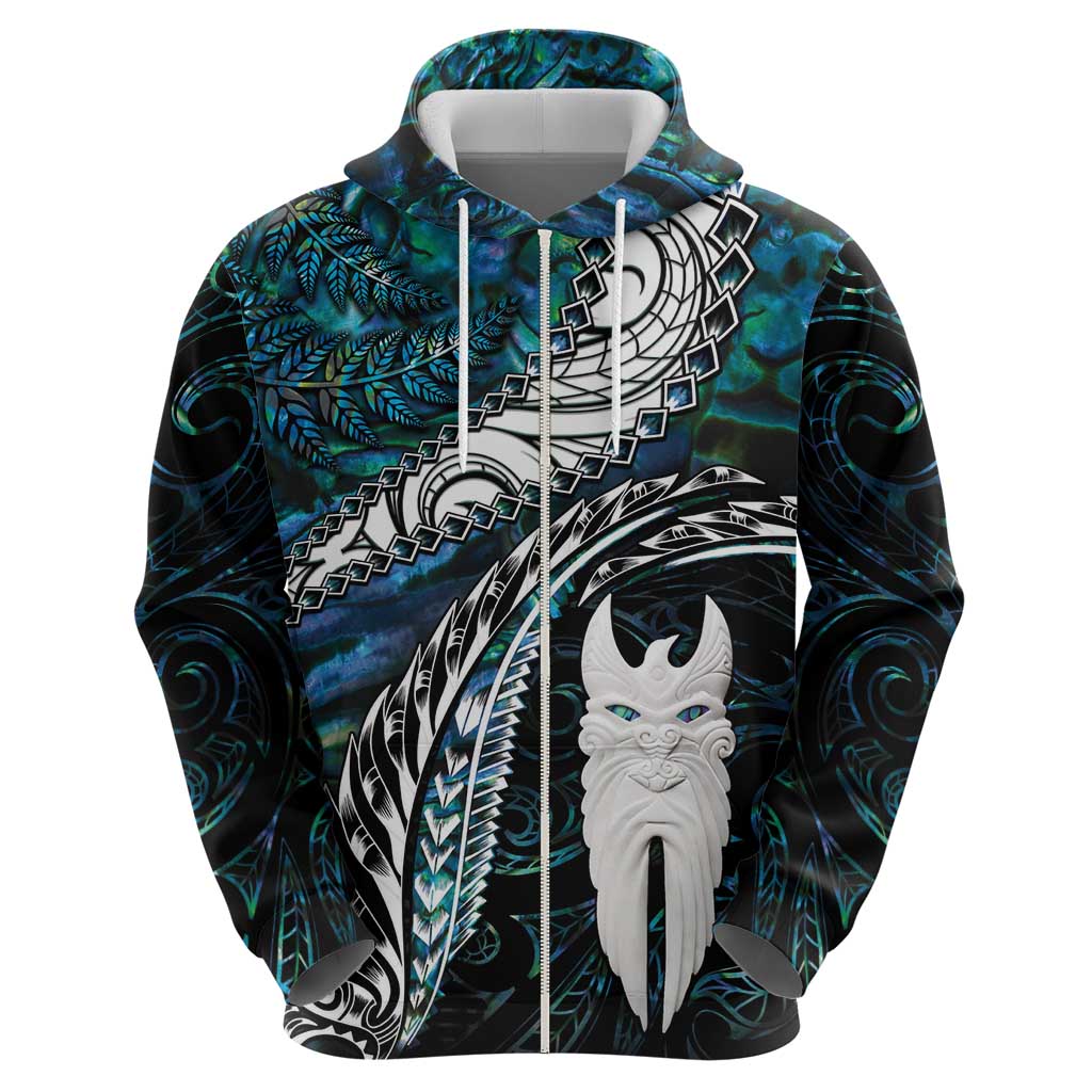 New Zealand Aotearoa Zip Hoodie Maori Hei Rehua Paua Shell Glitter Green