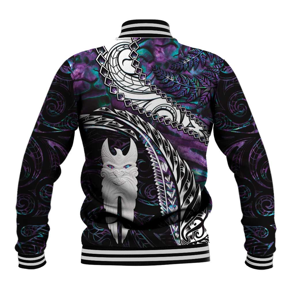 New Zealand Aotearoa Baseball Jacket Maori Hei Rehua Paua Shell Glitter Purple LT05 - Polynesian Pride