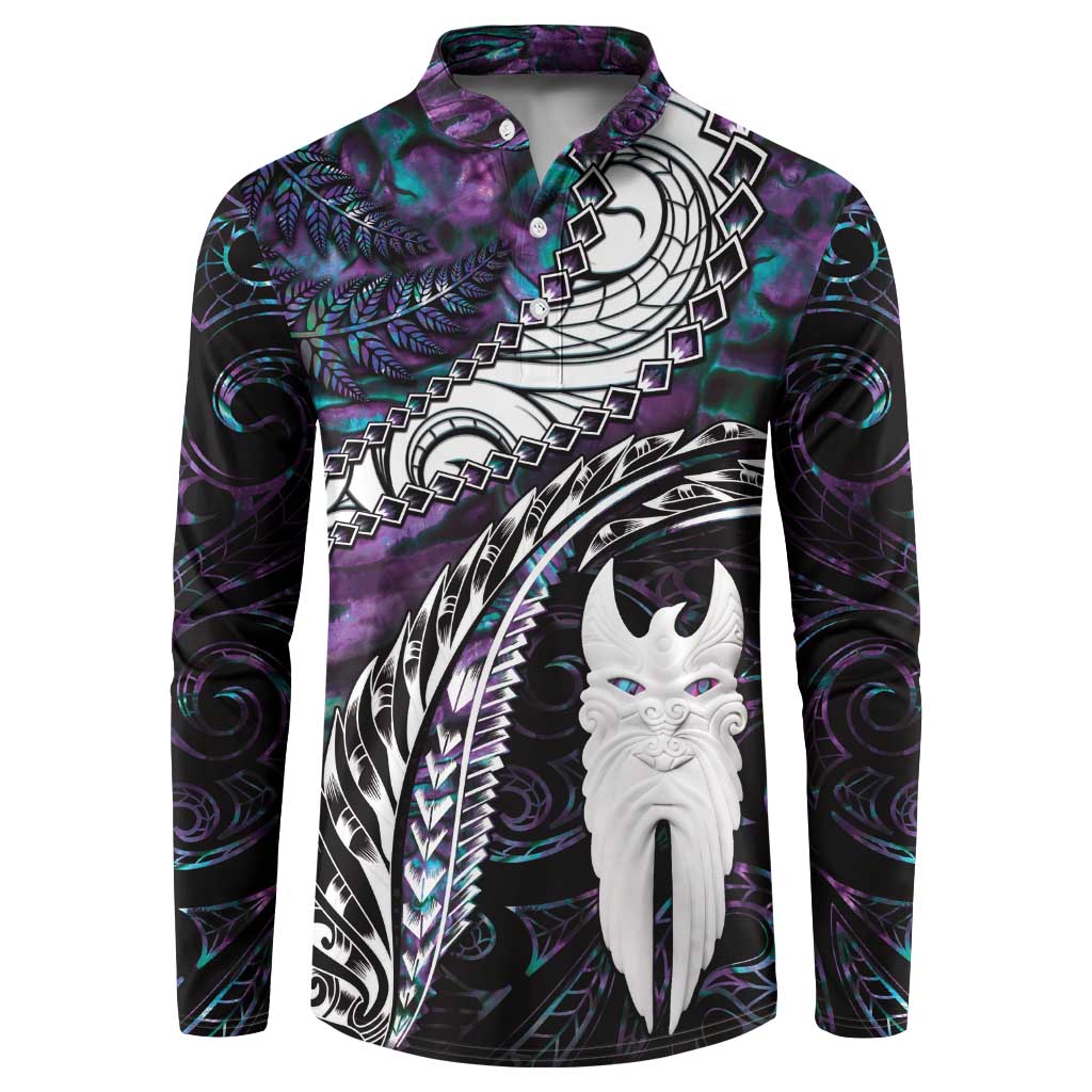 New Zealand Aotearoa Button Sweatshirt Maori Hei Rehua Paua Shell Glitter Purple LT05 Purple - Polynesian Pride