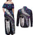 New Zealand Aotearoa Couples Matching Off Shoulder Maxi Dress and Long Sleeve Button Shirt Maori Hei Rehua Paua Shell Glitter Purple