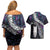 New Zealand Aotearoa Couples Matching Off Shoulder Short Dress and Hawaiian Shirt Maori Hei Rehua Paua Shell Glitter Purple