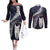 New Zealand Aotearoa Couples Matching Off The Shoulder Long Sleeve Dress and Long Sleeve Button Shirt Maori Hei Rehua Paua Shell Glitter Purple