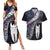 New Zealand Aotearoa Couples Matching Summer Maxi Dress and Hawaiian Shirt Maori Hei Rehua Paua Shell Glitter Purple