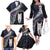 New Zealand Aotearoa Family Matching Off The Shoulder Long Sleeve Dress and Hawaiian Shirt Maori Hei Rehua Paua Shell Glitter Purple