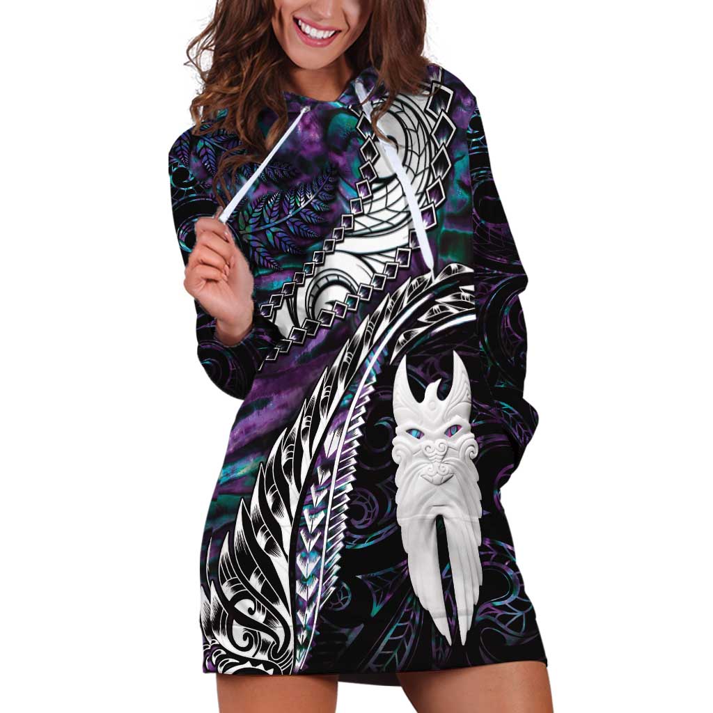 New Zealand Aotearoa Hoodie Dress Maori Hei Rehua Paua Shell Glitter Purple LT05 Purple - Polynesian Pride