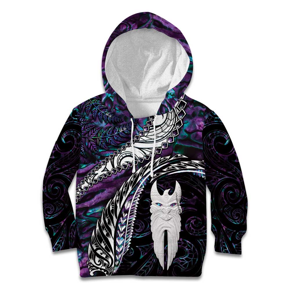 New Zealand Aotearoa Kid Hoodie Maori Hei Rehua Paua Shell Glitter Purple