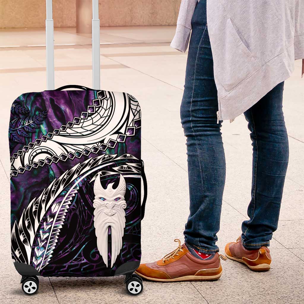 New Zealand Aotearoa Luggage Cover Maori Hei Rehua Paua Shell Glitter Purple