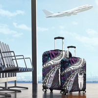 New Zealand Aotearoa Luggage Cover Maori Hei Rehua Paua Shell Glitter Purple