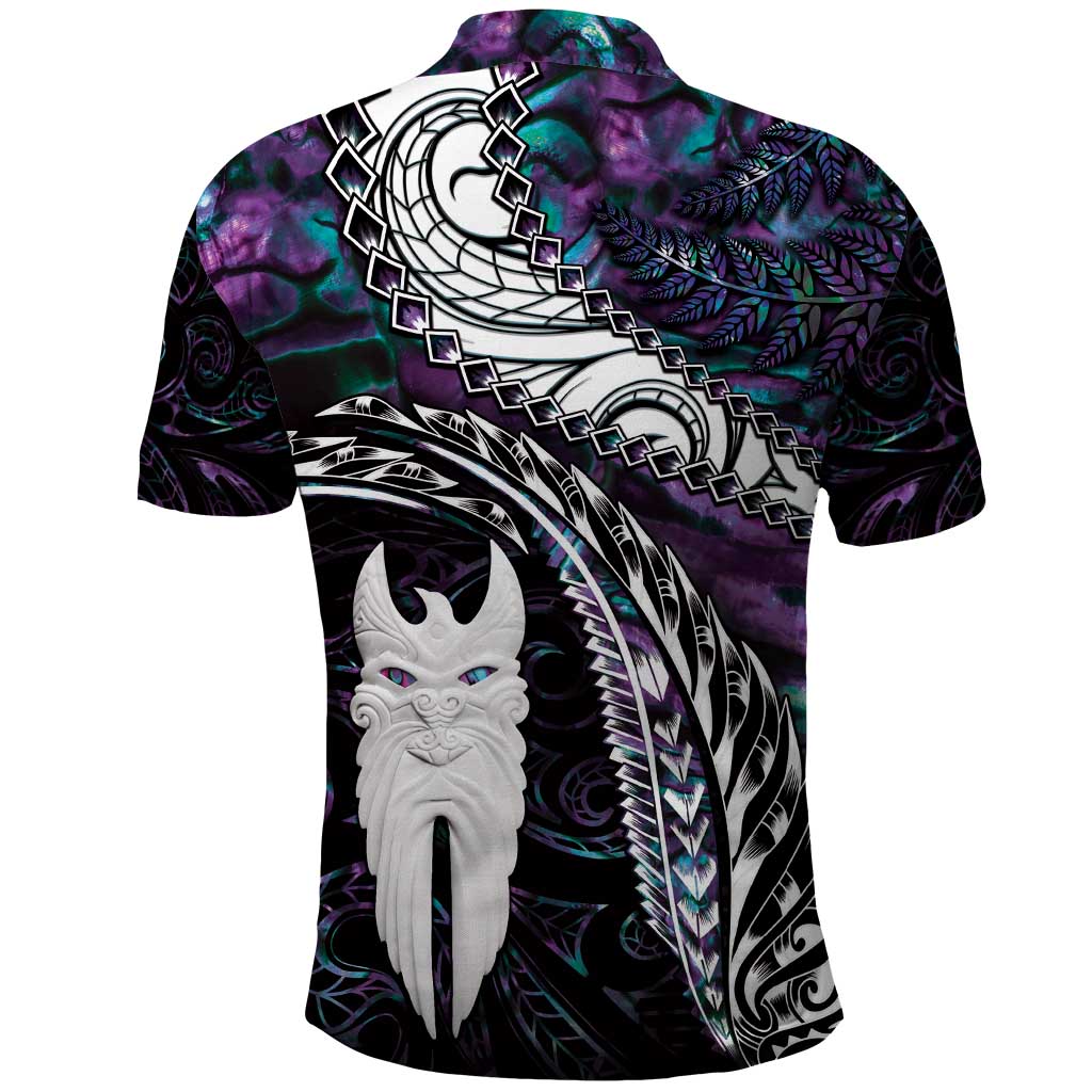 New Zealand Aotearoa Polo Shirt Maori Hei Rehua Paua Shell Glitter Purple