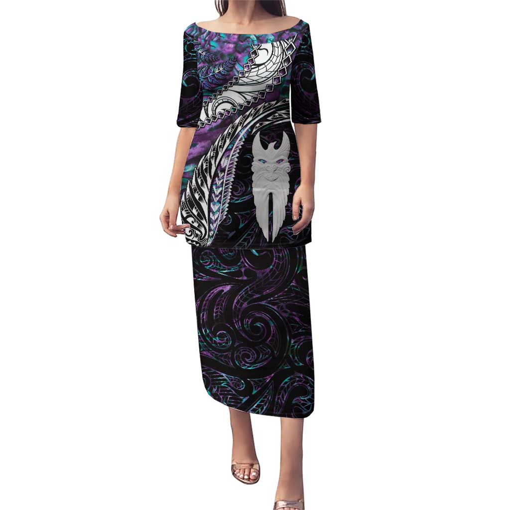 New Zealand Aotearoa Puletasi Maori Hei Rehua Paua Shell Glitter Purple LT05 Long Dress Purple - Polynesian Pride