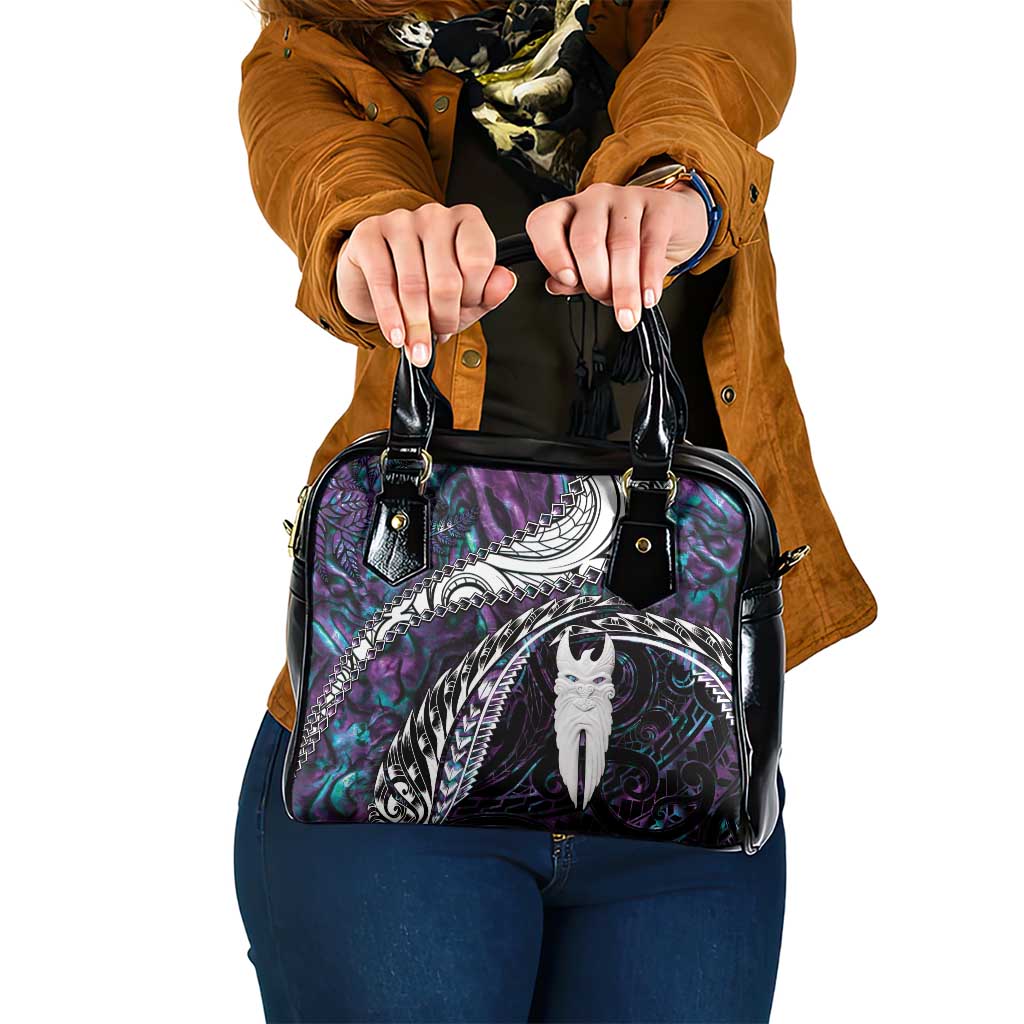 New Zealand Aotearoa Shoulder Handbag Maori Hei Rehua Paua Shell Glitter Purple