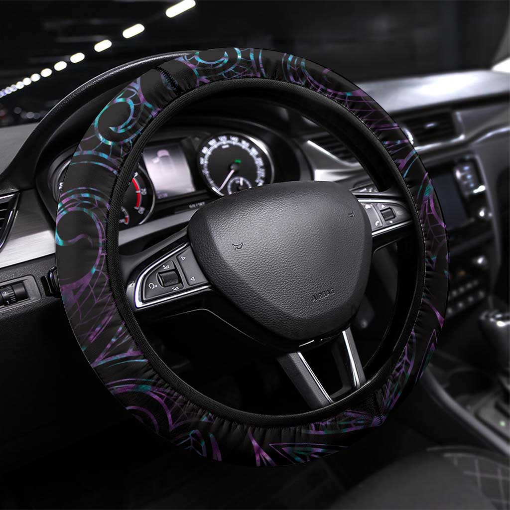 New Zealand Aotearoa Steering Wheel Cover Maori Hei Rehua Paua Shell Glitter Purple LT05 Universal Fit Purple - Polynesian Pride
