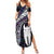 New Zealand Aotearoa Summer Maxi Dress Maori Hei Rehua Paua Shell Glitter Purple