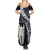 New Zealand Aotearoa Summer Maxi Dress Maori Hei Rehua Paua Shell Glitter Purple