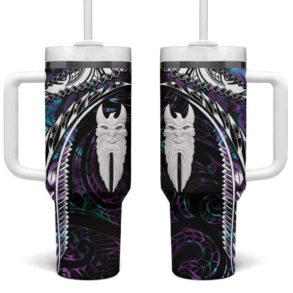 New Zealand Aotearoa Tumbler With Handle Maori Hei Rehua Paua Shell Glitter Purple LT05 One Size: 40 oz Purple - Polynesian Pride