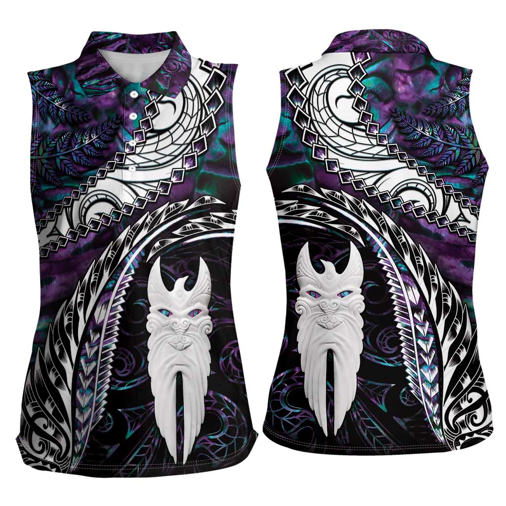 New Zealand Aotearoa Women Sleeveless Polo Shirt Maori Hei Rehua Paua Shell Glitter Purple
