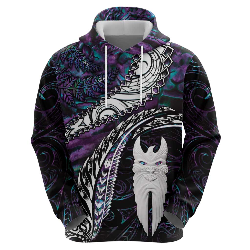New Zealand Aotearoa Zip Hoodie Maori Hei Rehua Paua Shell Glitter Purple