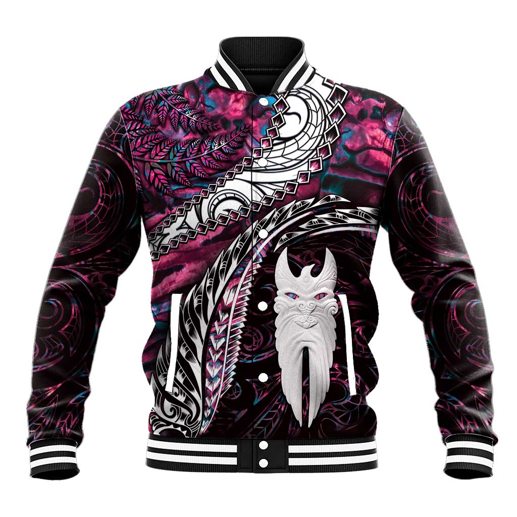 New Zealand Aotearoa Baseball Jacket Maori Hei Rehua Paua Shell Glitter Pink