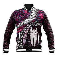 New Zealand Aotearoa Baseball Jacket Maori Hei Rehua Paua Shell Glitter Pink LT05 Unisex Pink - Polynesian Pride