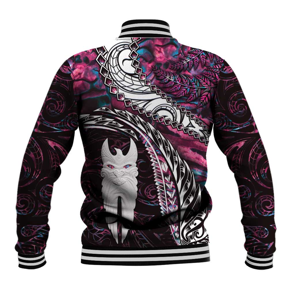 New Zealand Aotearoa Baseball Jacket Maori Hei Rehua Paua Shell Glitter Pink LT05 - Polynesian Pride