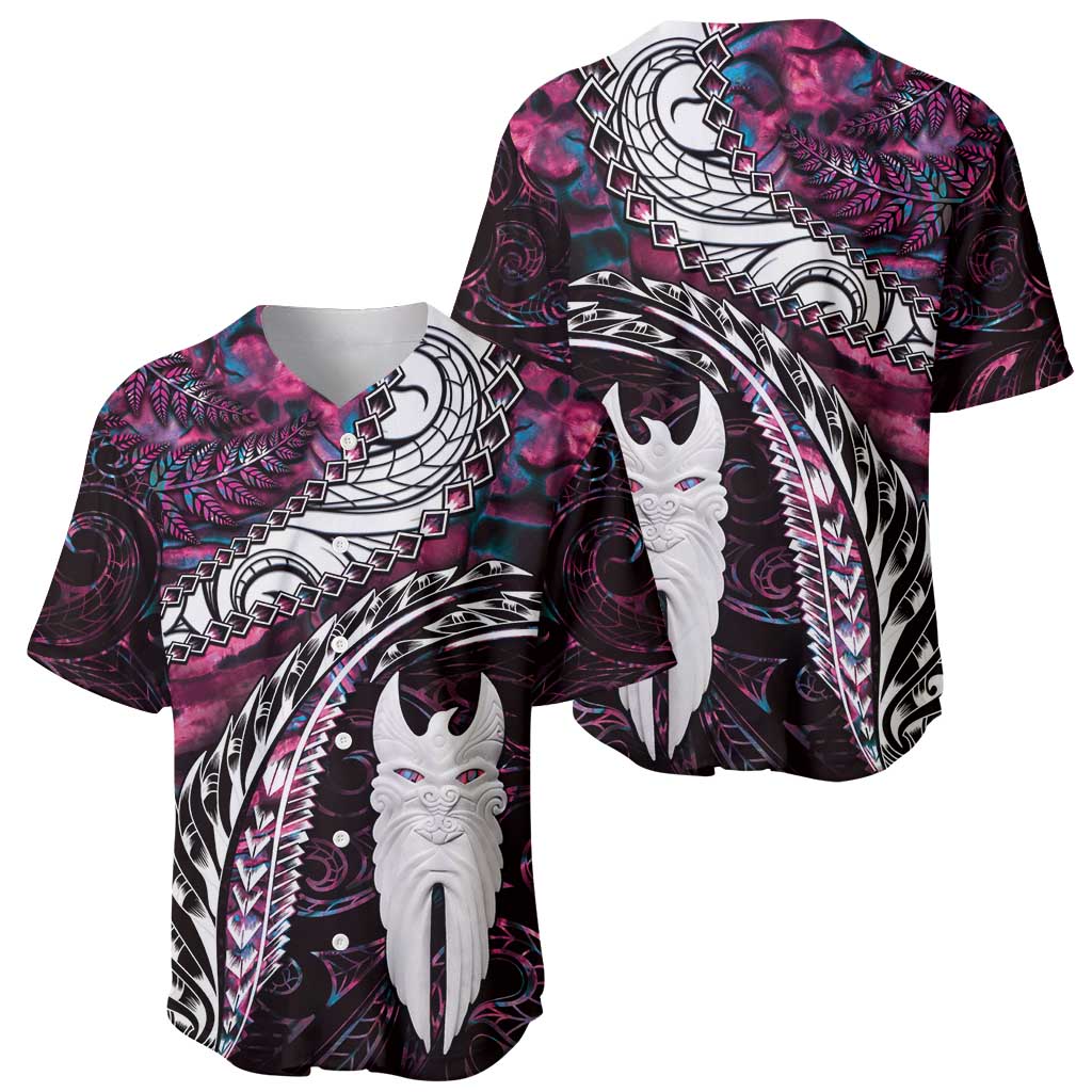 New Zealand Aotearoa Baseball Jersey Maori Hei Rehua Paua Shell Glitter Pink