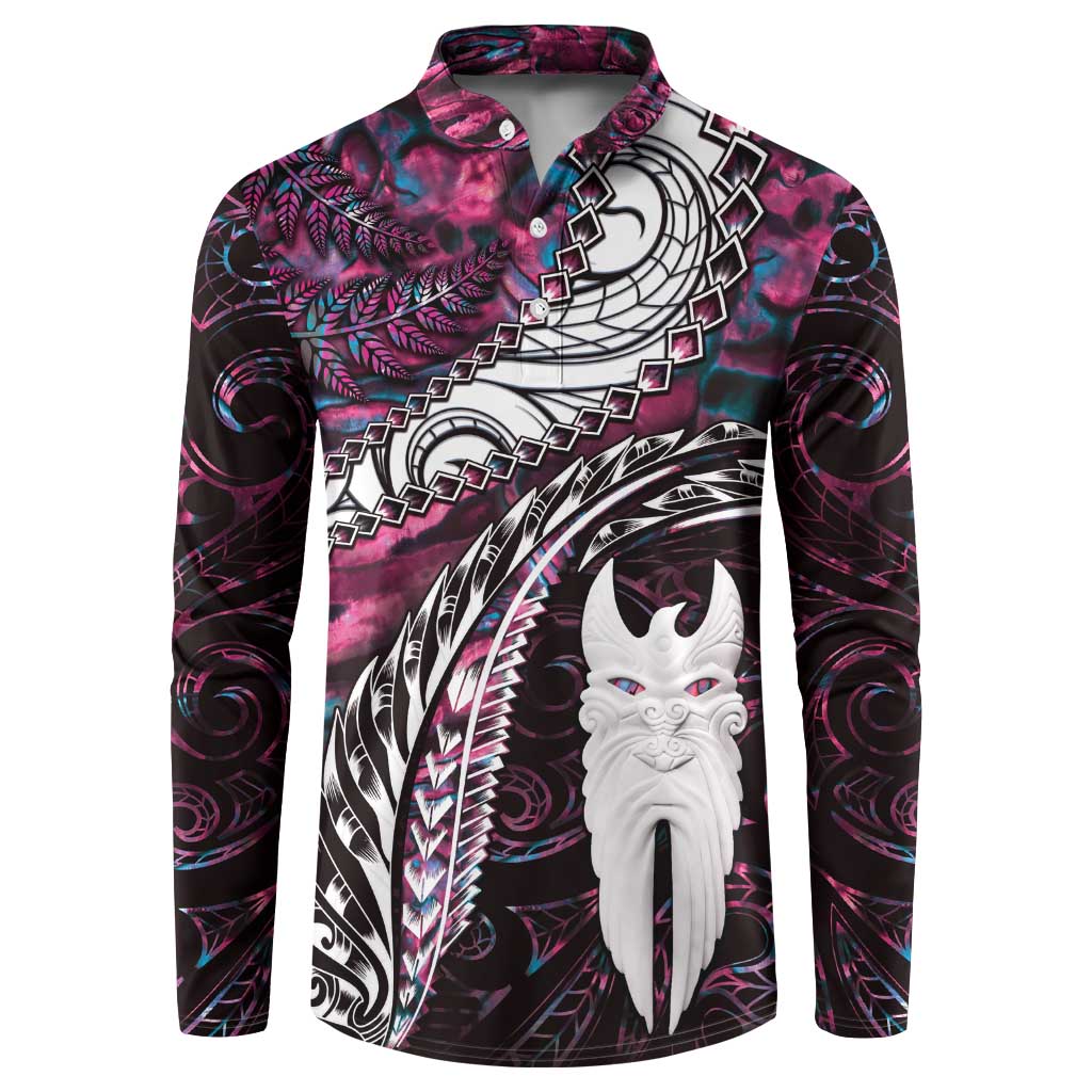 New Zealand Aotearoa Button Sweatshirt Maori Hei Rehua Paua Shell Glitter Pink LT05 Pink - Polynesian Pride
