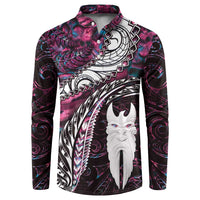 New Zealand Aotearoa Button Sweatshirt Maori Hei Rehua Paua Shell Glitter Pink LT05 Pink - Polynesian Pride