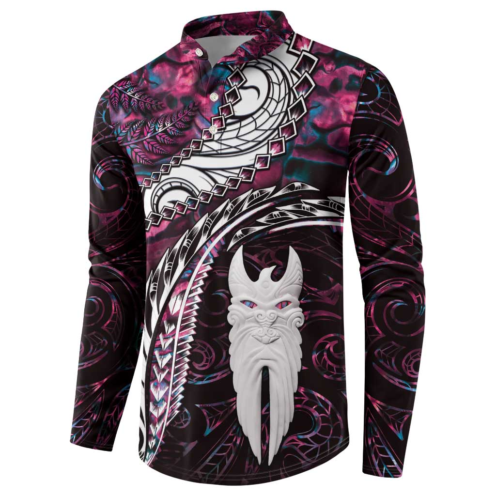 New Zealand Aotearoa Button Sweatshirt Maori Hei Rehua Paua Shell Glitter Pink LT05 - Polynesian Pride