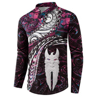 New Zealand Aotearoa Button Sweatshirt Maori Hei Rehua Paua Shell Glitter Pink LT05 - Polynesian Pride