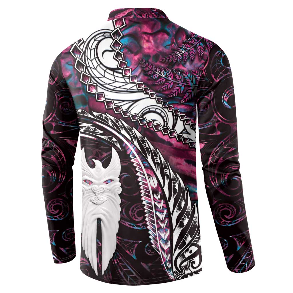 New Zealand Aotearoa Button Sweatshirt Maori Hei Rehua Paua Shell Glitter Pink LT05 - Polynesian Pride