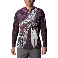 New Zealand Aotearoa Button Sweatshirt Maori Hei Rehua Paua Shell Glitter Pink LT05 - Polynesian Pride