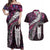 New Zealand Aotearoa Couples Matching Off Shoulder Maxi Dress and Hawaiian Shirt Maori Hei Rehua Paua Shell Glitter Pink