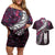 New Zealand Aotearoa Couples Matching Off Shoulder Short Dress and Hawaiian Shirt Maori Hei Rehua Paua Shell Glitter Pink