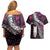 New Zealand Aotearoa Couples Matching Off Shoulder Short Dress and Hawaiian Shirt Maori Hei Rehua Paua Shell Glitter Pink