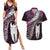 New Zealand Aotearoa Couples Matching Summer Maxi Dress and Hawaiian Shirt Maori Hei Rehua Paua Shell Glitter Pink