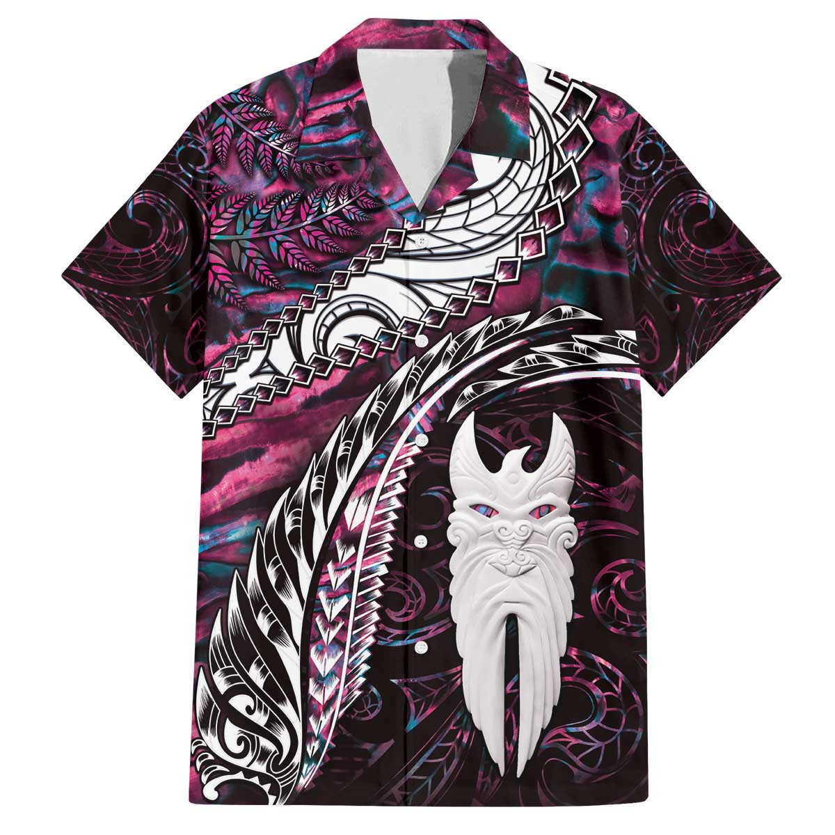New Zealand Aotearoa Family Matching Puletasi and Hawaiian Shirt Maori Hei Rehua Paua Shell Glitter Pink