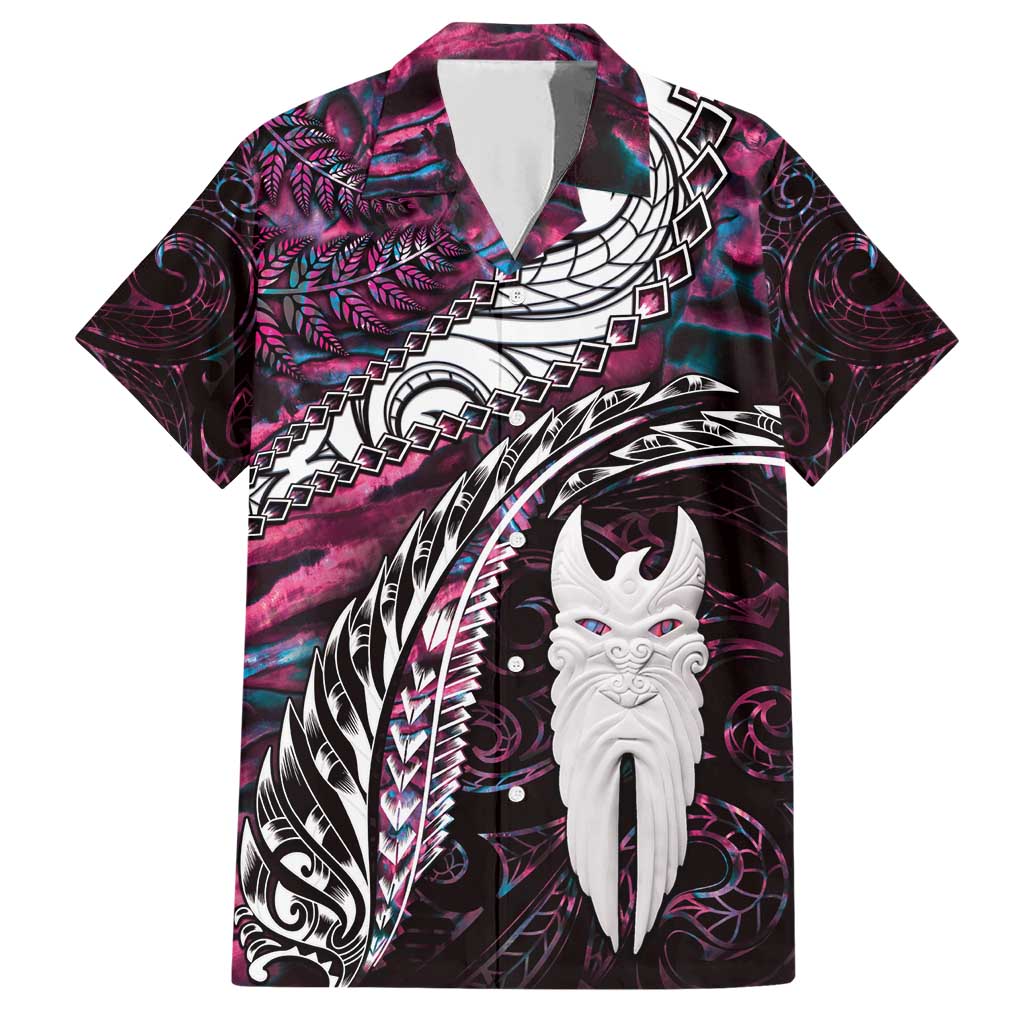 New Zealand Aotearoa Family Matching Short Sleeve Bodycon Dress and Hawaiian Shirt Maori Hei Rehua Paua Shell Glitter Pink