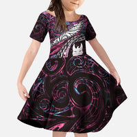 New Zealand Aotearoa Family Matching Tank Maxi Dress and Hawaiian Shirt Maori Hei Rehua Paua Shell Glitter Pink LT05 Daughter's Dress Pink - Polynesian Pride