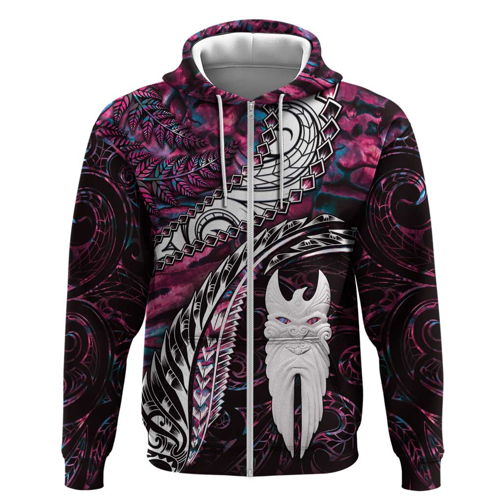 New Zealand Aotearoa Hoodie Maori Hei Rehua Paua Shell Glitter Pink