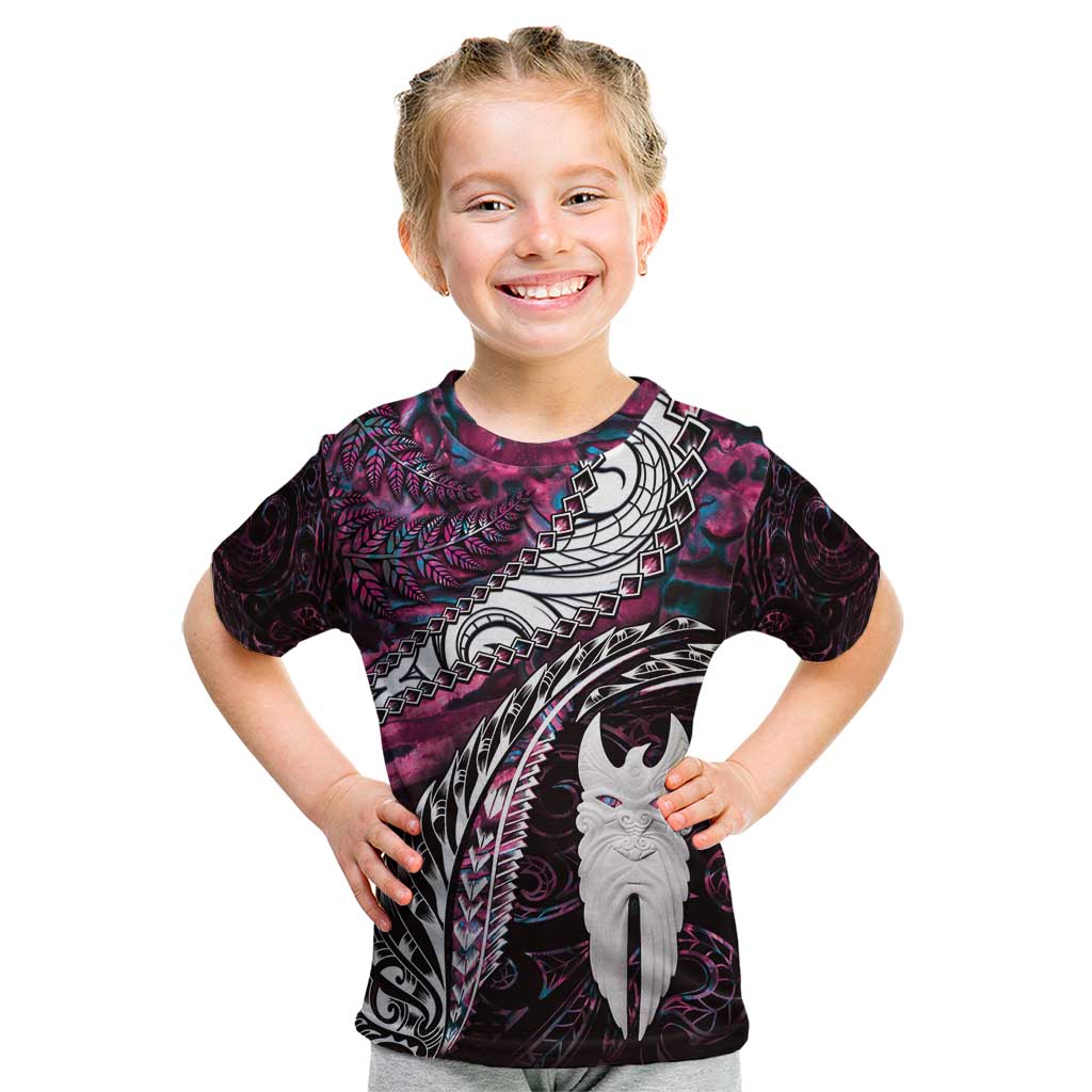 New Zealand Aotearoa Kid T Shirt Maori Hei Rehua Paua Shell Glitter Pink