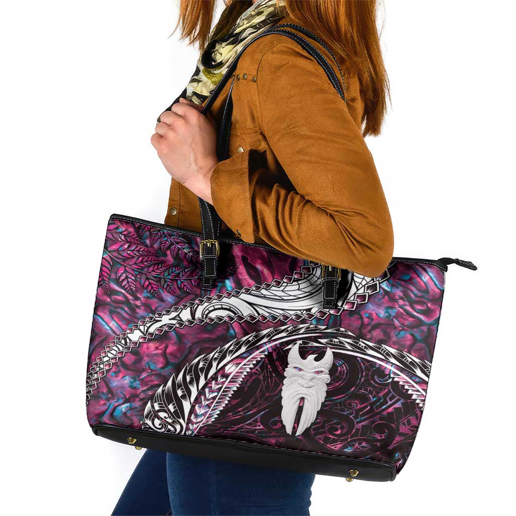 New Zealand Aotearoa Leather Tote Bag Maori Hei Rehua Paua Shell Glitter Pink LT05 Pink - Polynesian Pride