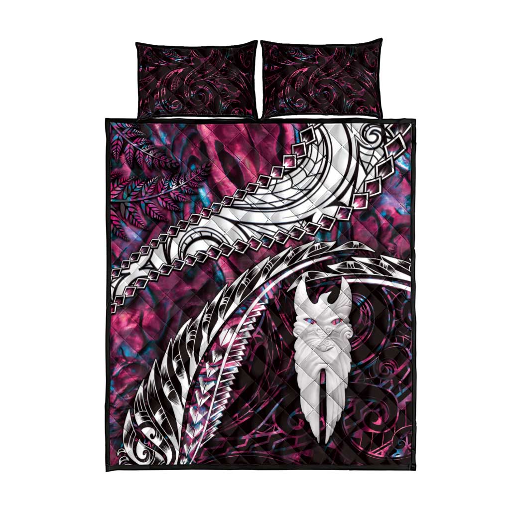 New Zealand Aotearoa Quilt Bed Set Maori Hei Rehua Paua Shell Glitter Pink