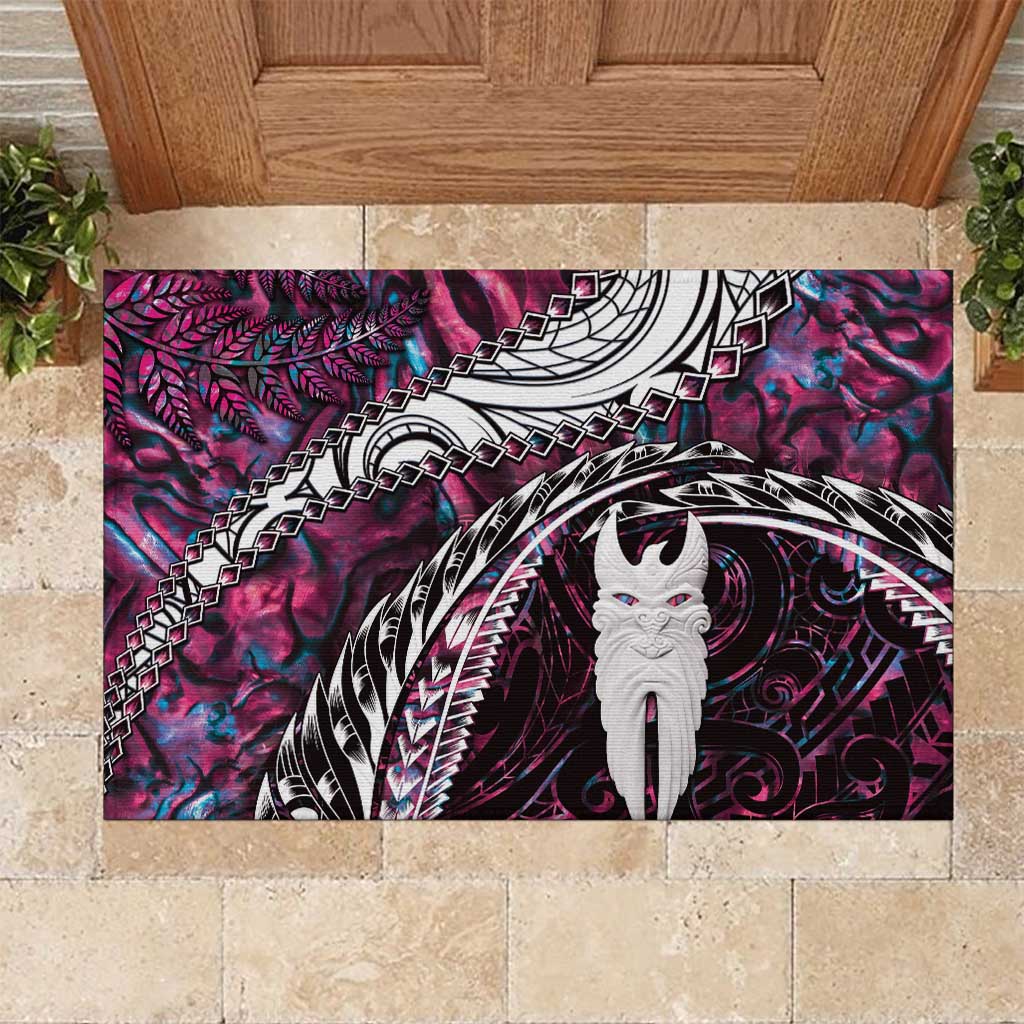 New Zealand Aotearoa Rubber Doormat Maori Hei Rehua Paua Shell Glitter Pink LT05 Pink - Polynesian Pride