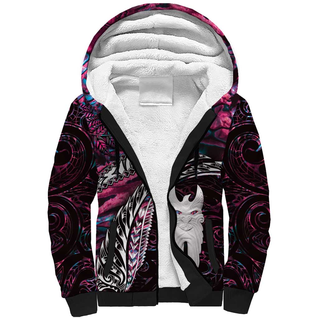 New Zealand Aotearoa Sherpa Hoodie Maori Hei Rehua Paua Shell Glitter Pink