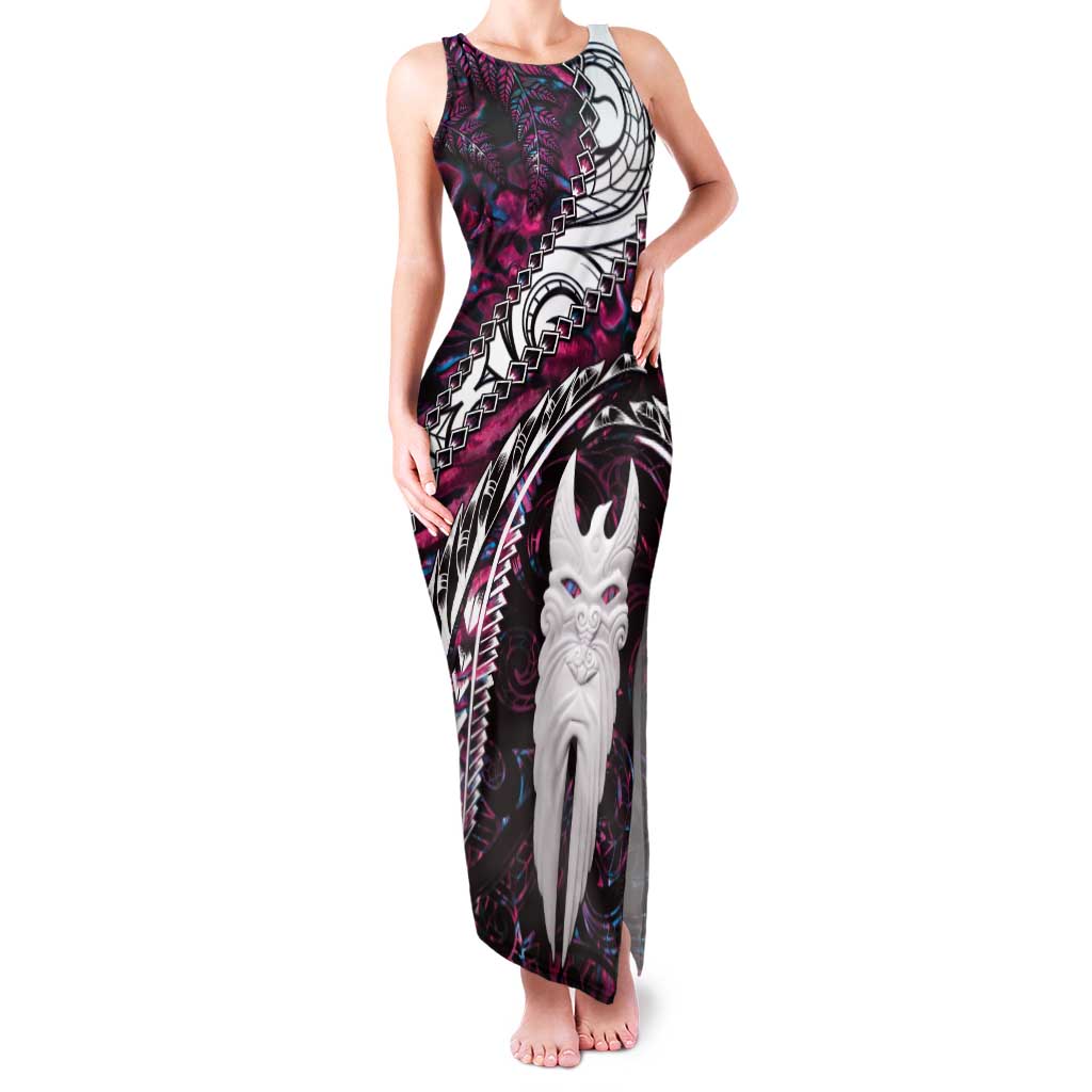 New Zealand Aotearoa Tank Maxi Dress Maori Hei Rehua Paua Shell Glitter Pink