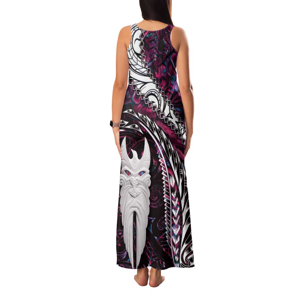 New Zealand Aotearoa Tank Maxi Dress Maori Hei Rehua Paua Shell Glitter Pink