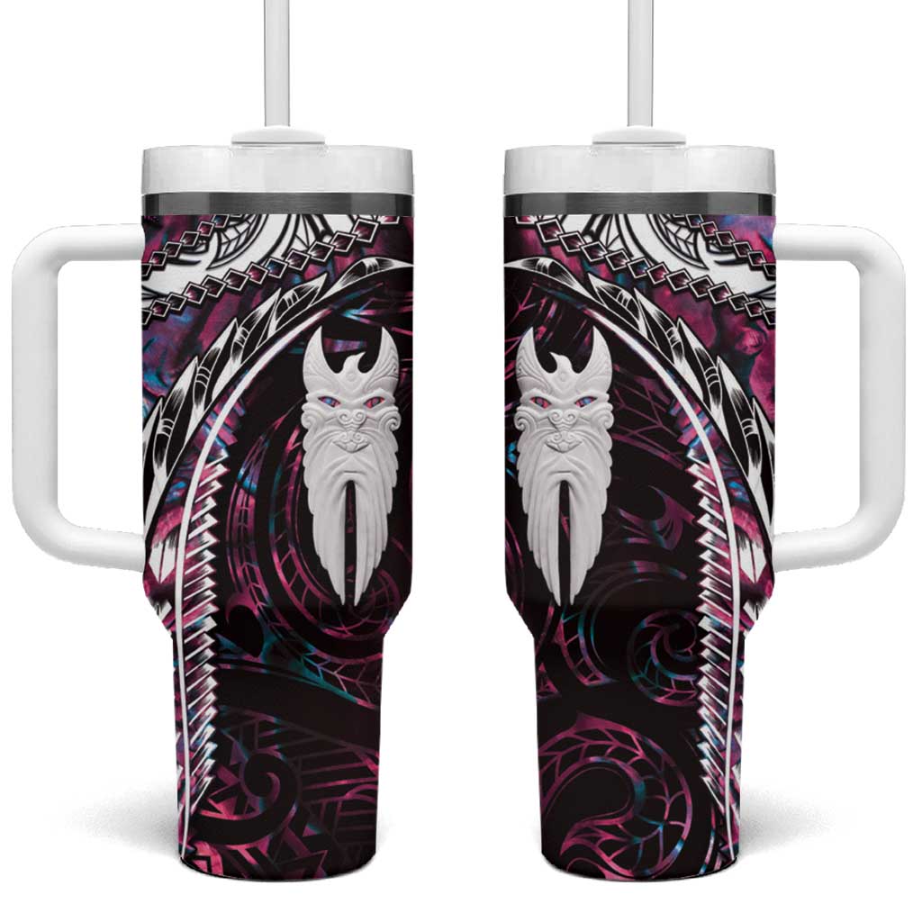 New Zealand Aotearoa Tumbler With Handle Maori Hei Rehua Paua Shell Glitter Pink LT05 One Size: 40 oz Pink - Polynesian Pride