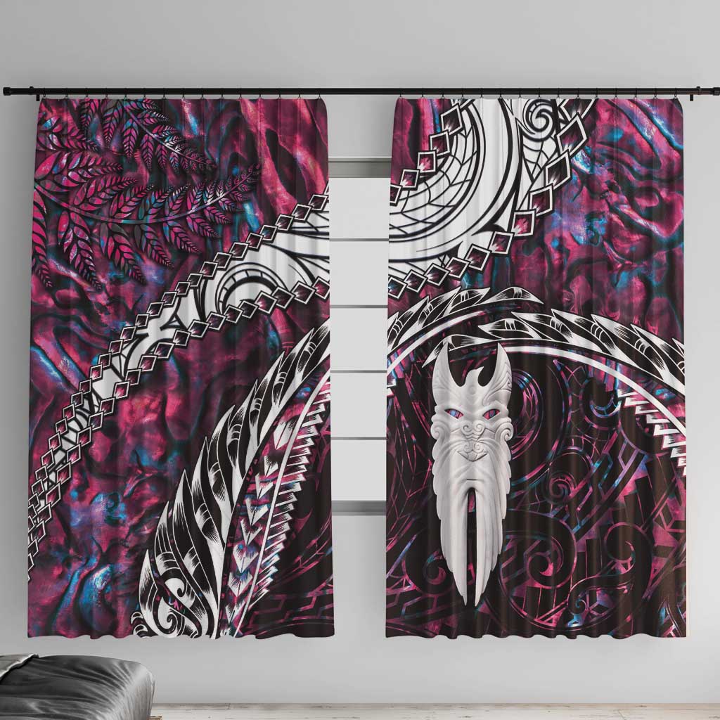 New Zealand Aotearoa Window Curtain Maori Hei Rehua Paua Shell Glitter Pink LT05 With Hooks Pink - Polynesian Pride
