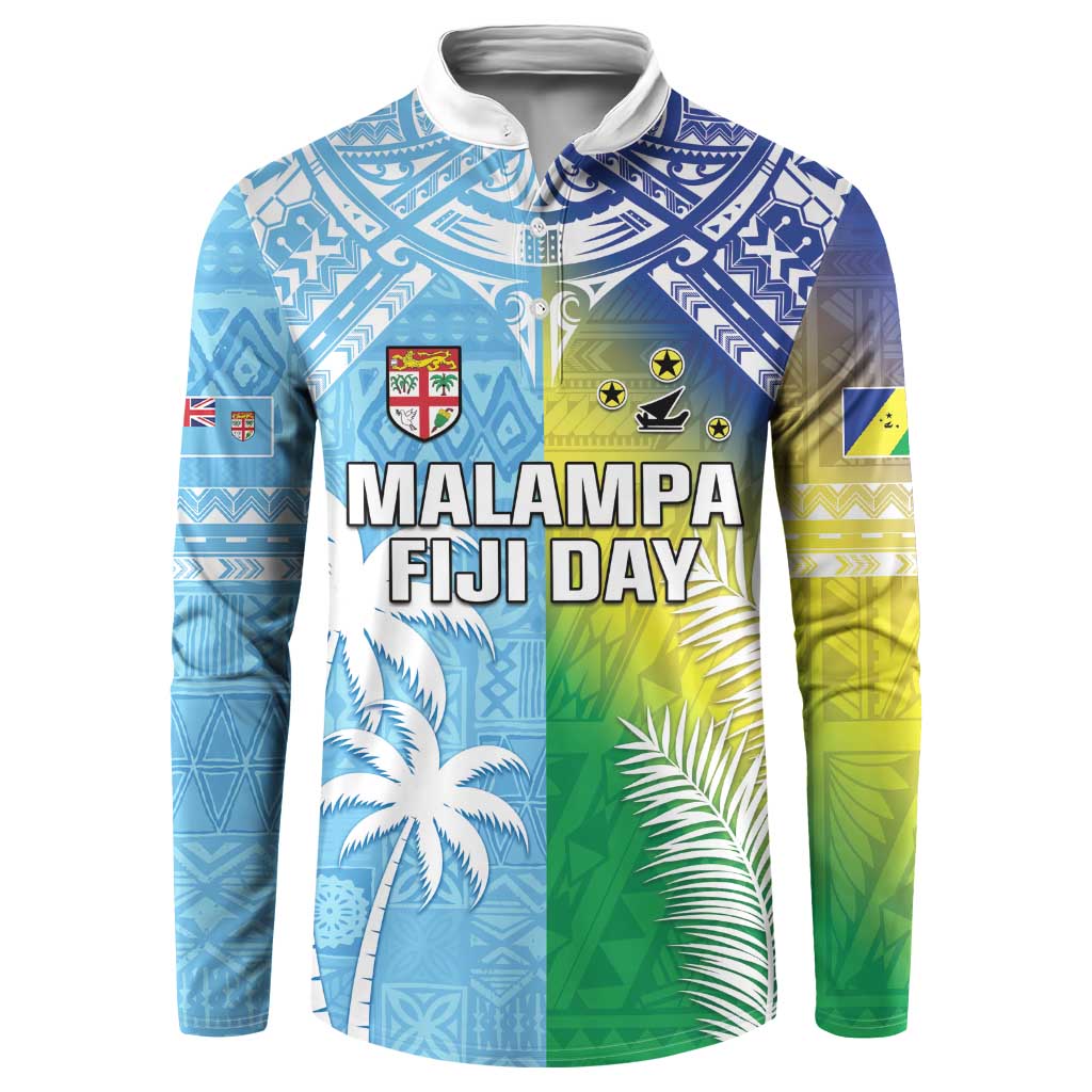 Personalised Happy Malampa Fiji Day Button Sweatshirt Half Mix Style LT05 Blue - Polynesian Pride