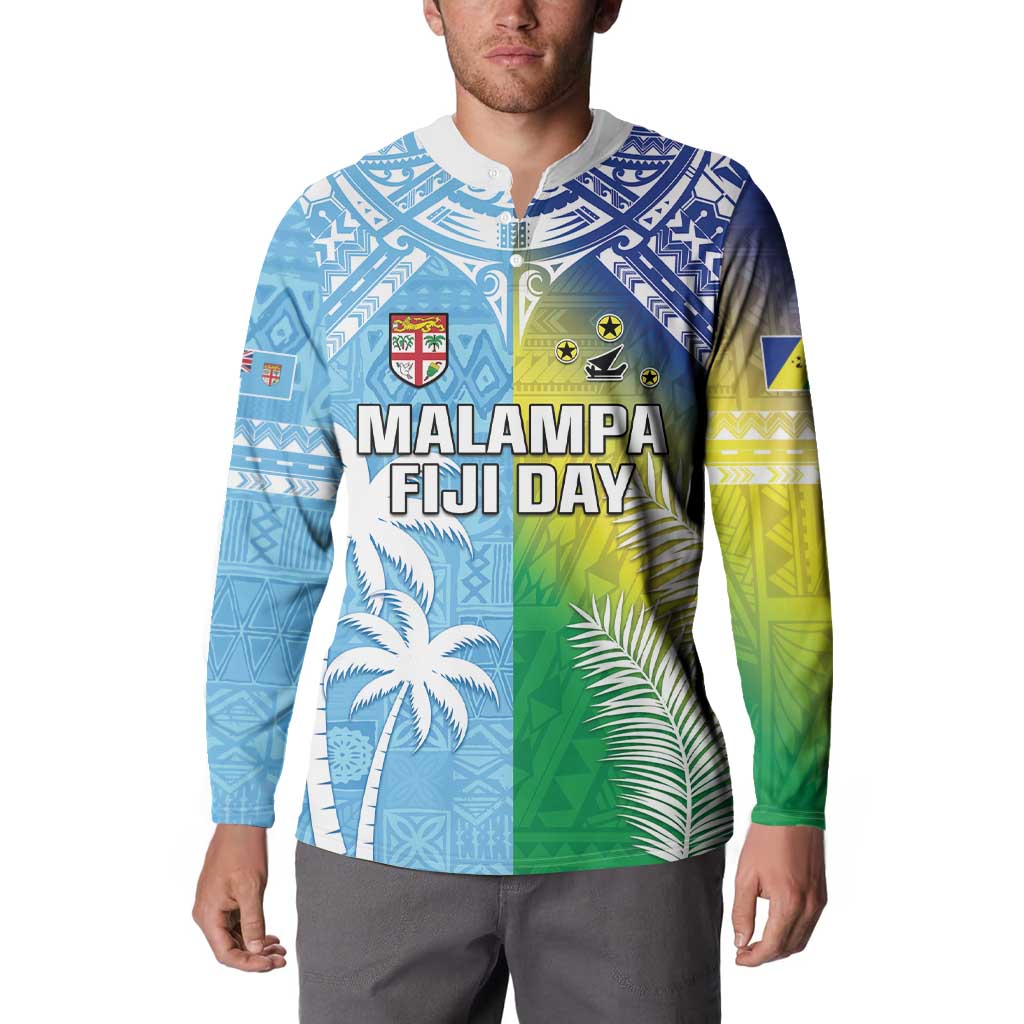 Personalised Happy Malampa Fiji Day Button Sweatshirt Half Mix Style LT05 - Polynesian Pride